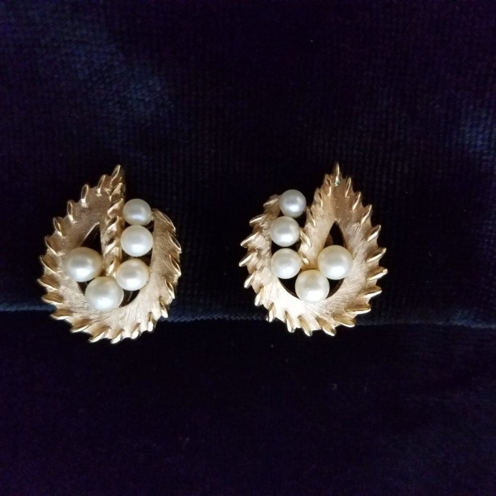 Trifari Clip On Faux Pearl Earrings